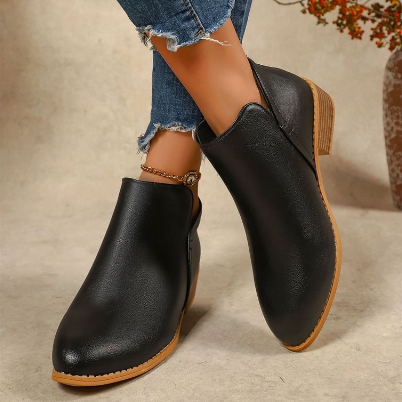 Sewing Zipper - Women's Ankle Boots Round Toe Chunky