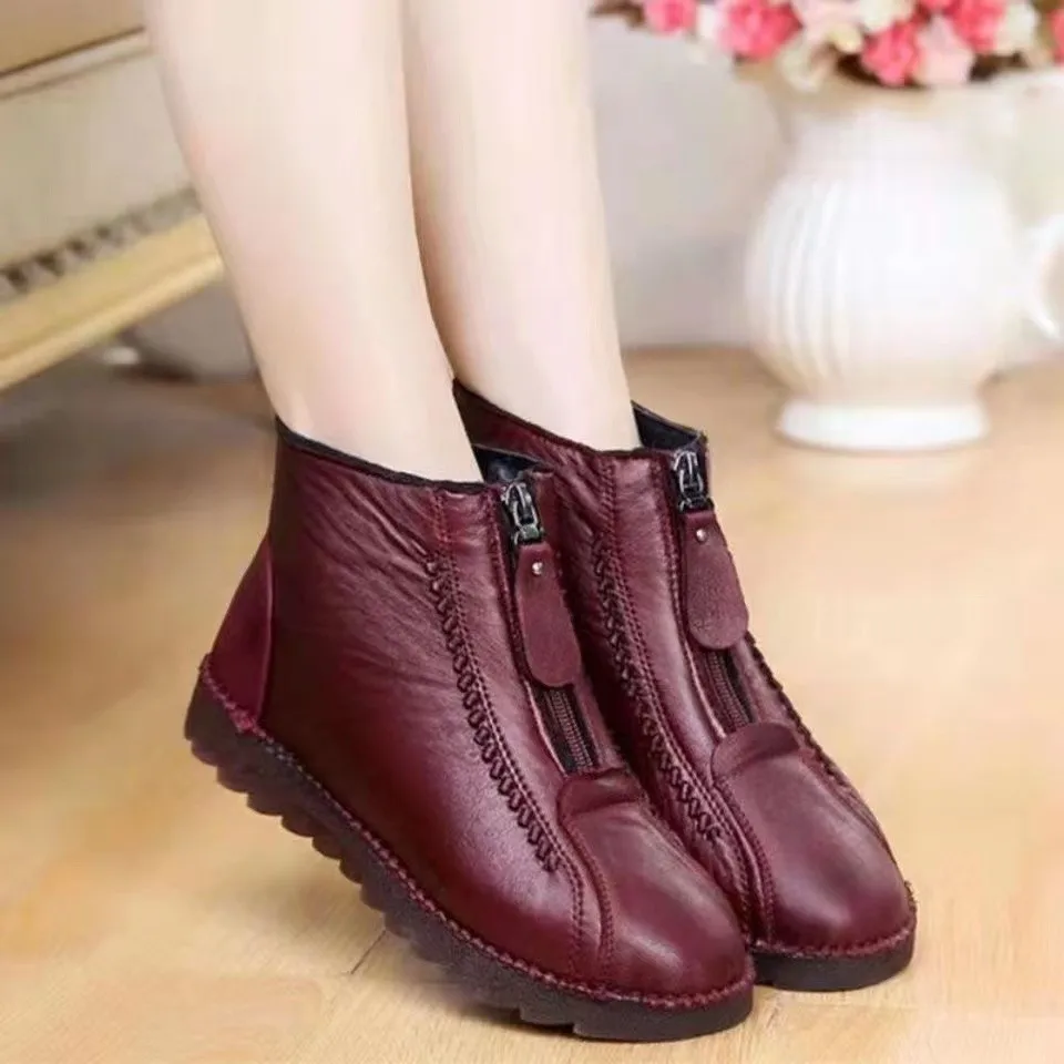 Winter Women Ankle Boots Fashi - Sewing Front Zipper 评论和价格
