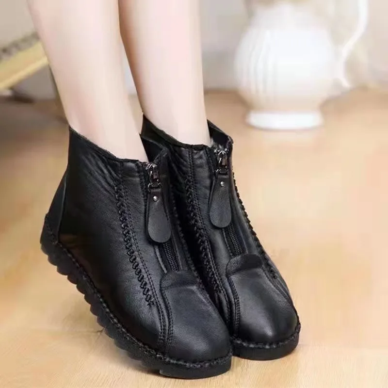 Winter Women Ankle Boots Fashi - Sewing Front Zipper 评论和价格