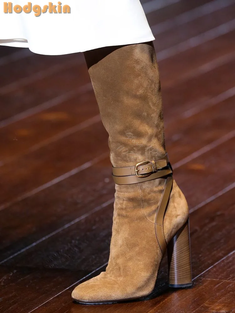 Retro Buckle Straps Boots Sued - Sewing Zipper 评论和价格