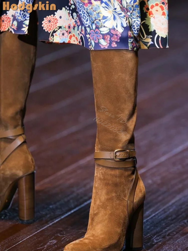 Retro Buckle Straps Boots Sued - Sewing Zipper 评论和价格