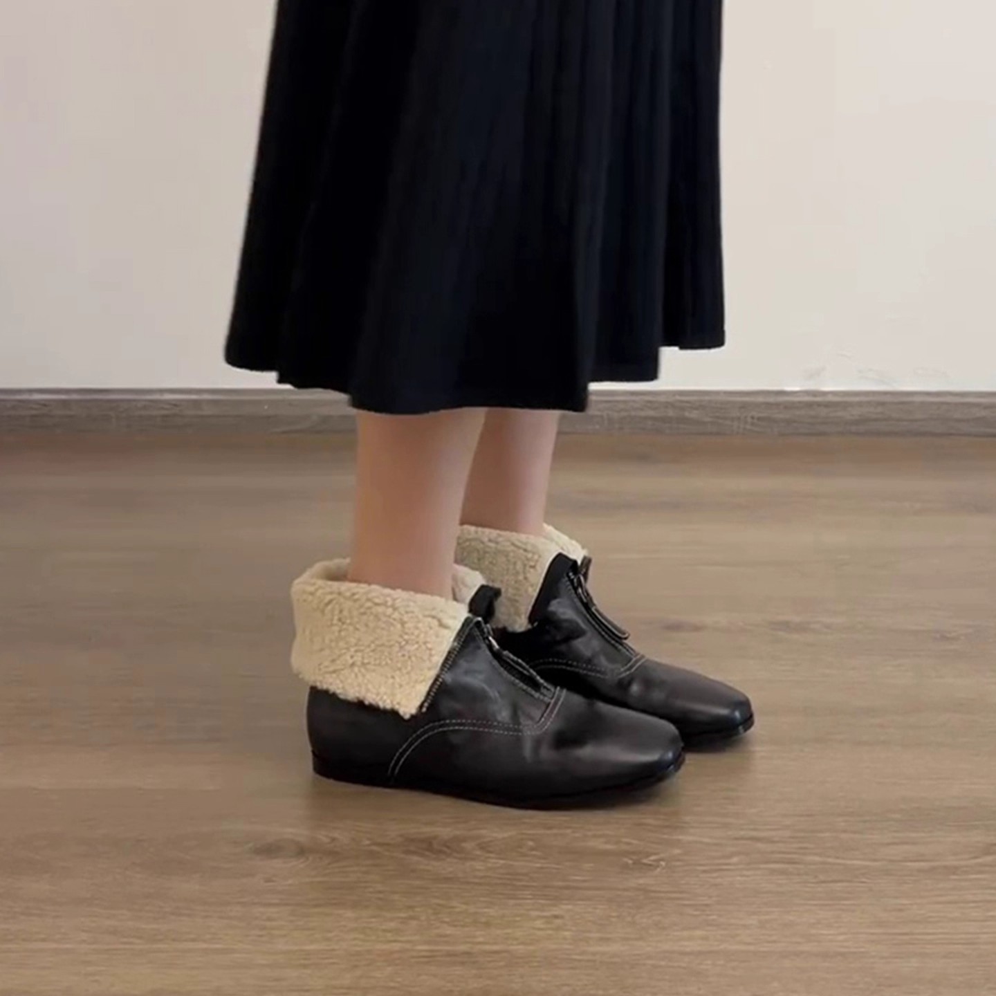 British style retro square toe - Sewing Front Zipper 评论和价格