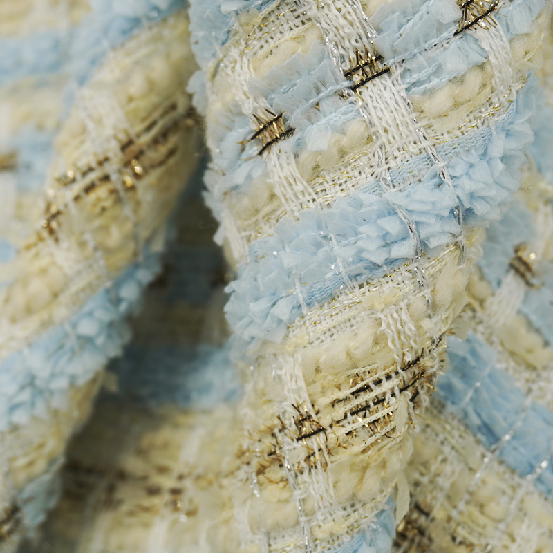 Light Blue Beige Plaid Bouclé  - Sewing Tweed 评论和价格