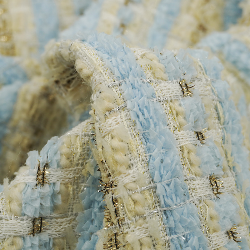 Light Blue Beige Plaid Bouclé  - Sewing Tweed 评论和价格