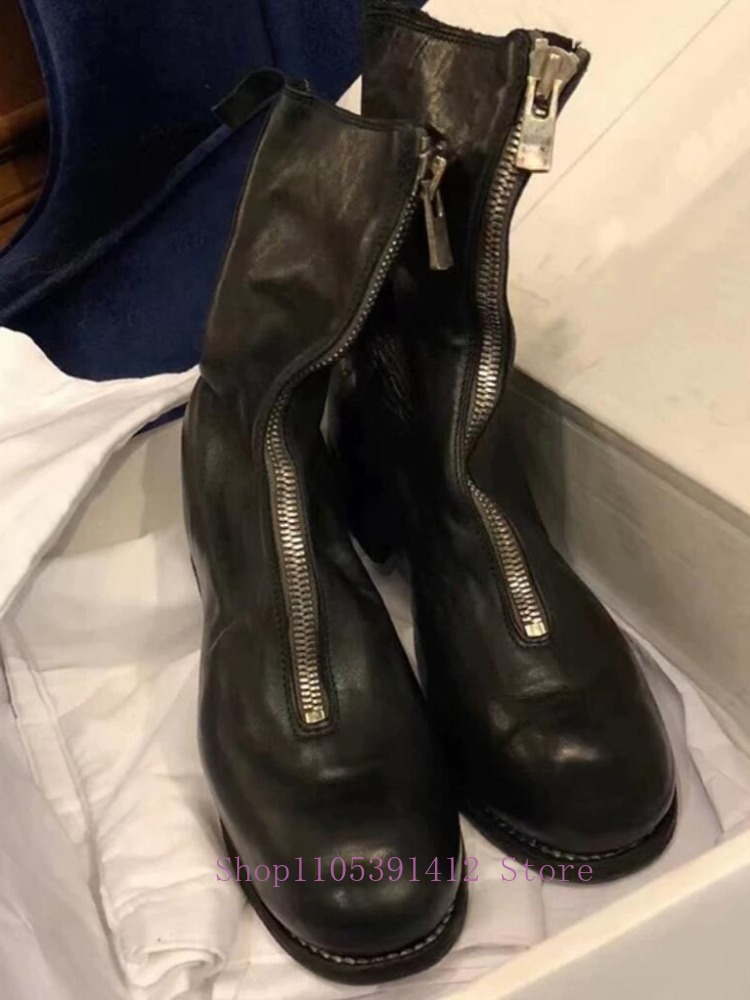 Luxury Men Shoes Genuine Leath - Sewing Front Zipper 评论和价格