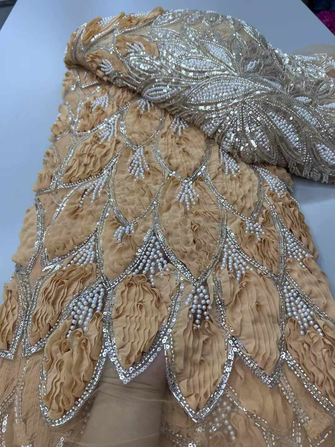 Beaded 3D Lace Fabric Red Lace - Sewing Net 评论和价格