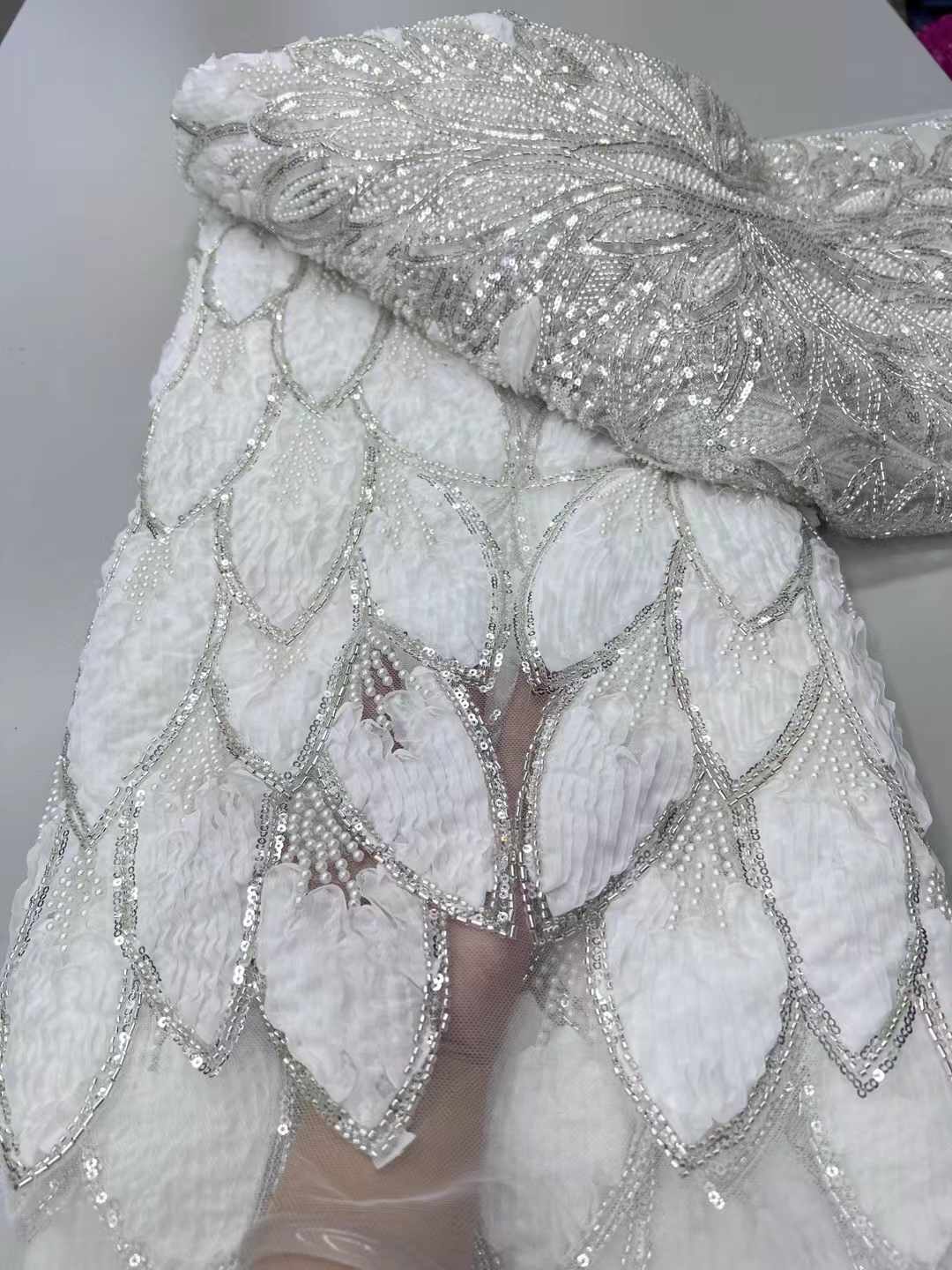 Beaded 3D Lace Fabric Red Lace - Sewing Net 评论和价格