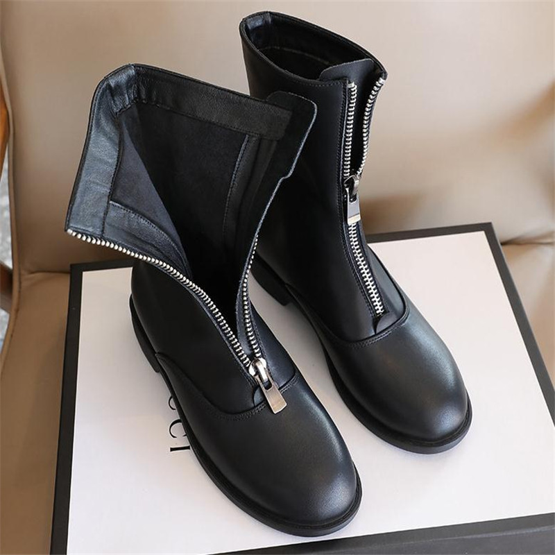 3cm Genuine Leather Trend Fron - Sewing Front Zipper 评论和价格