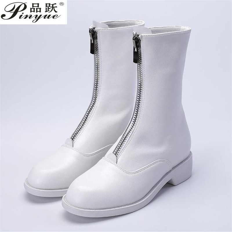 3cm Genuine Leather Trend Fron - Sewing Front Zipper 评论和价格