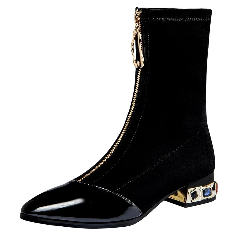 Women Shiny Sequin Ankle Boots - Sewing Front Zipper 评论和价格