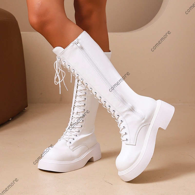 Women Vintage Knee High Platfo - Sewing Front Zipper 评论和价格