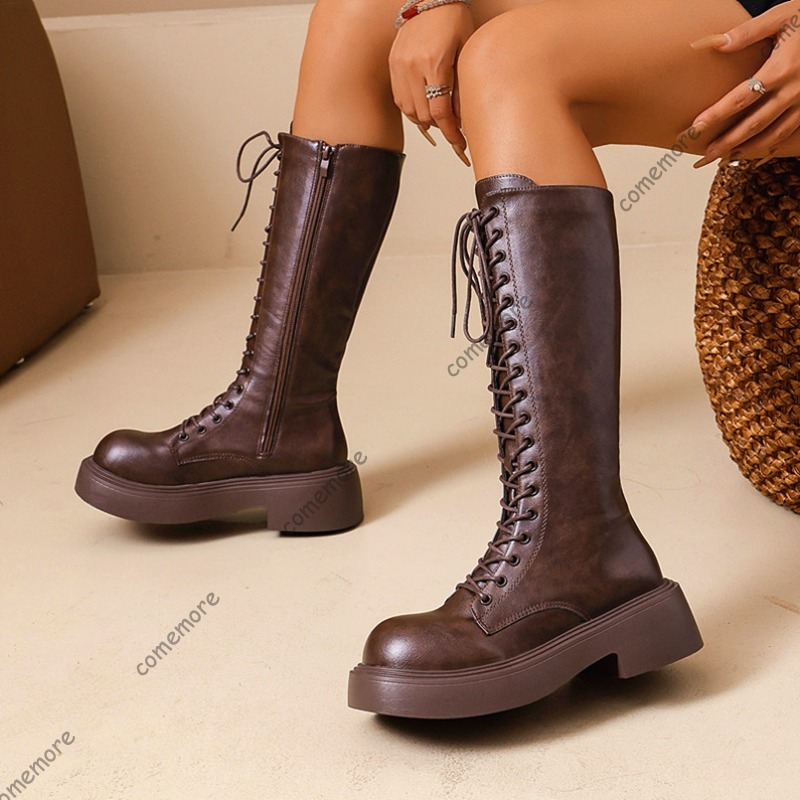 Women Vintage Knee High Platfo - Sewing Front Zipper 评论和价格
